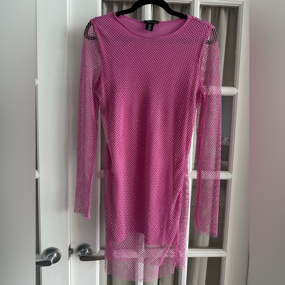 Sincerely Jules Pink and Rhinestone Long Sleeve Bodycon Dress